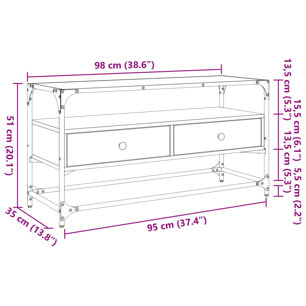 TV Cabinet with Glass Top Grey Sonoma 98x35x51 cm
