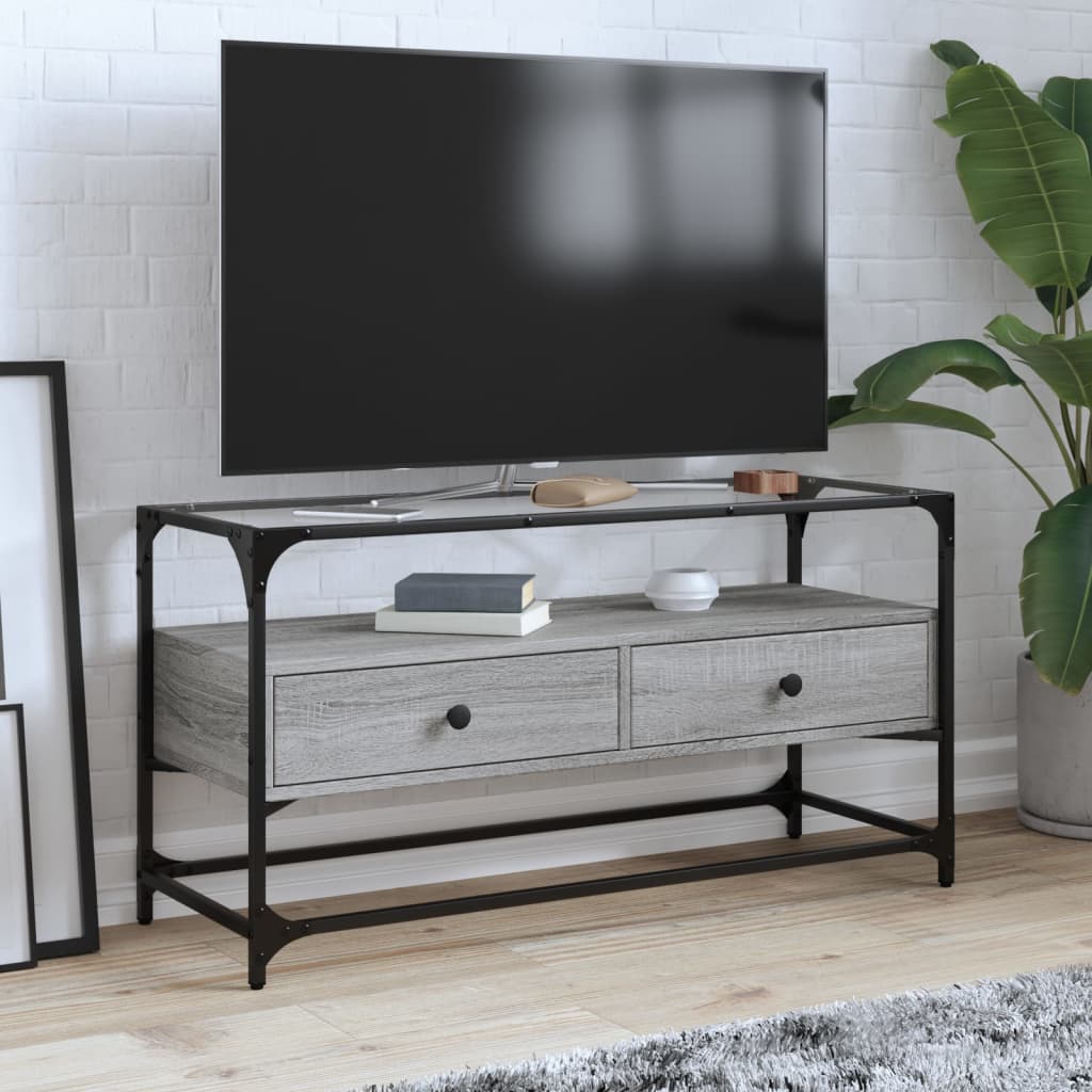 TV Cabinet with Glass Top Grey Sonoma 98x35x51 cm