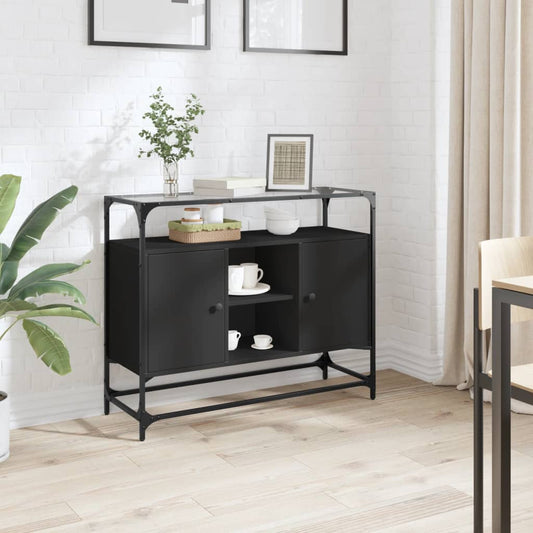 vidaXL Sideboard with Glass Top Black 98x35x81 cm Engineered Wood