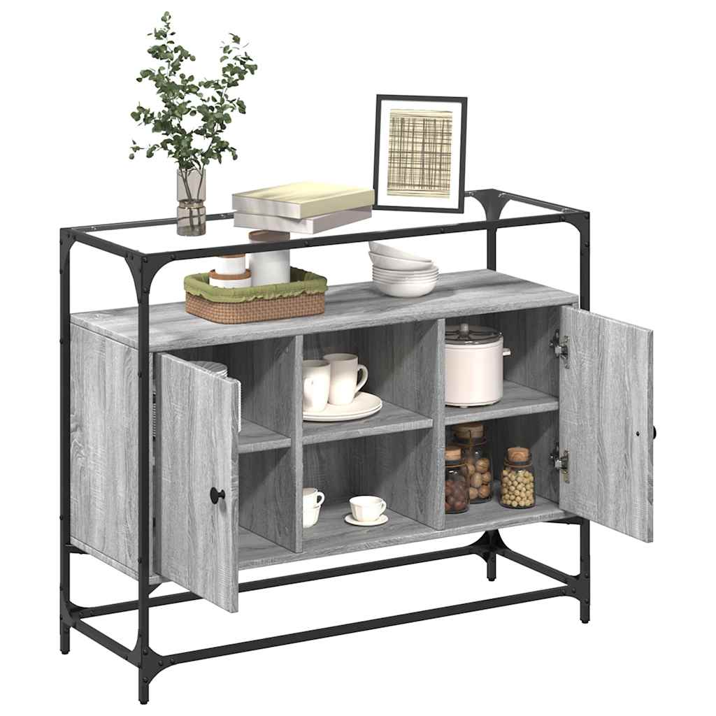 Sideboard with Glass Top Grey Sonoma 98x35x81 cm Engineered Wood
