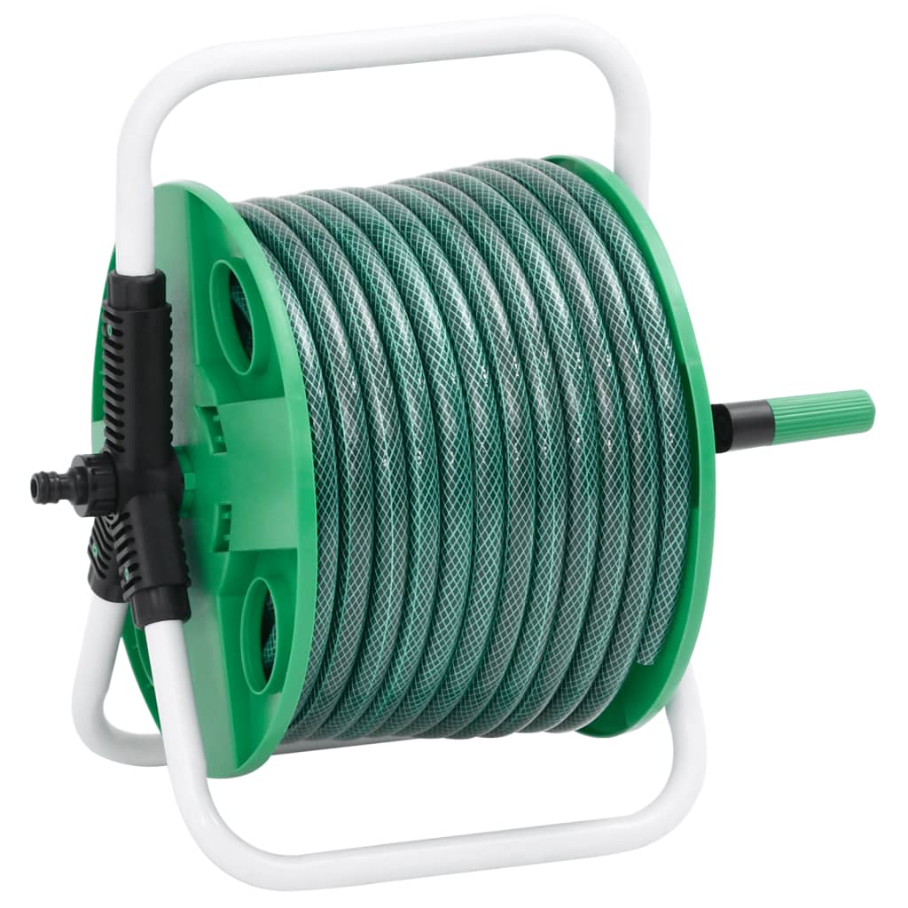 vidaXL Free Standing Green Hose Reel with Hose Fitting Set 0.5" 20 m PVC