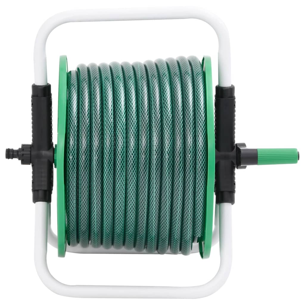 vidaXL Free Standing Green Hose Reel with Hose Fitting Set 0.5" 20 m PVC