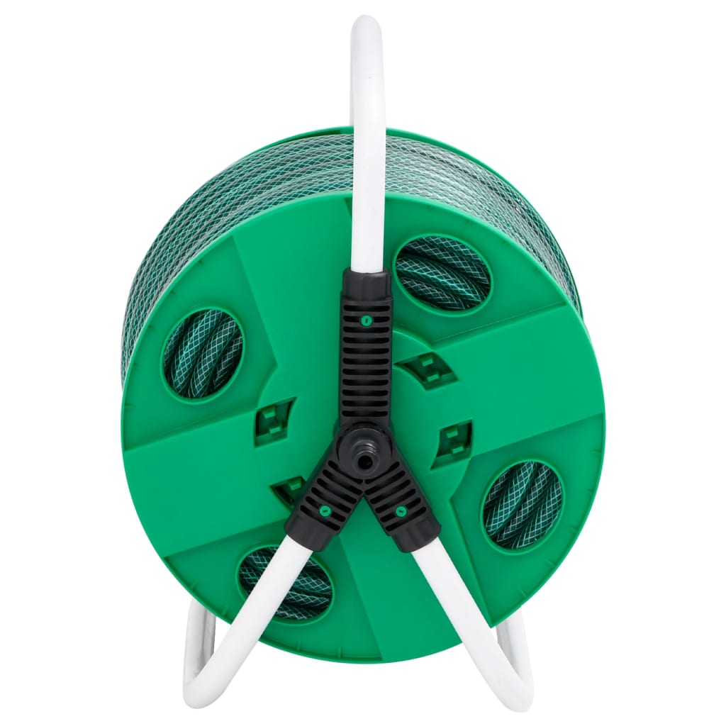 vidaXL Free Standing Green Hose Reel with Hose Fitting Set 0.5" 20 m PVC