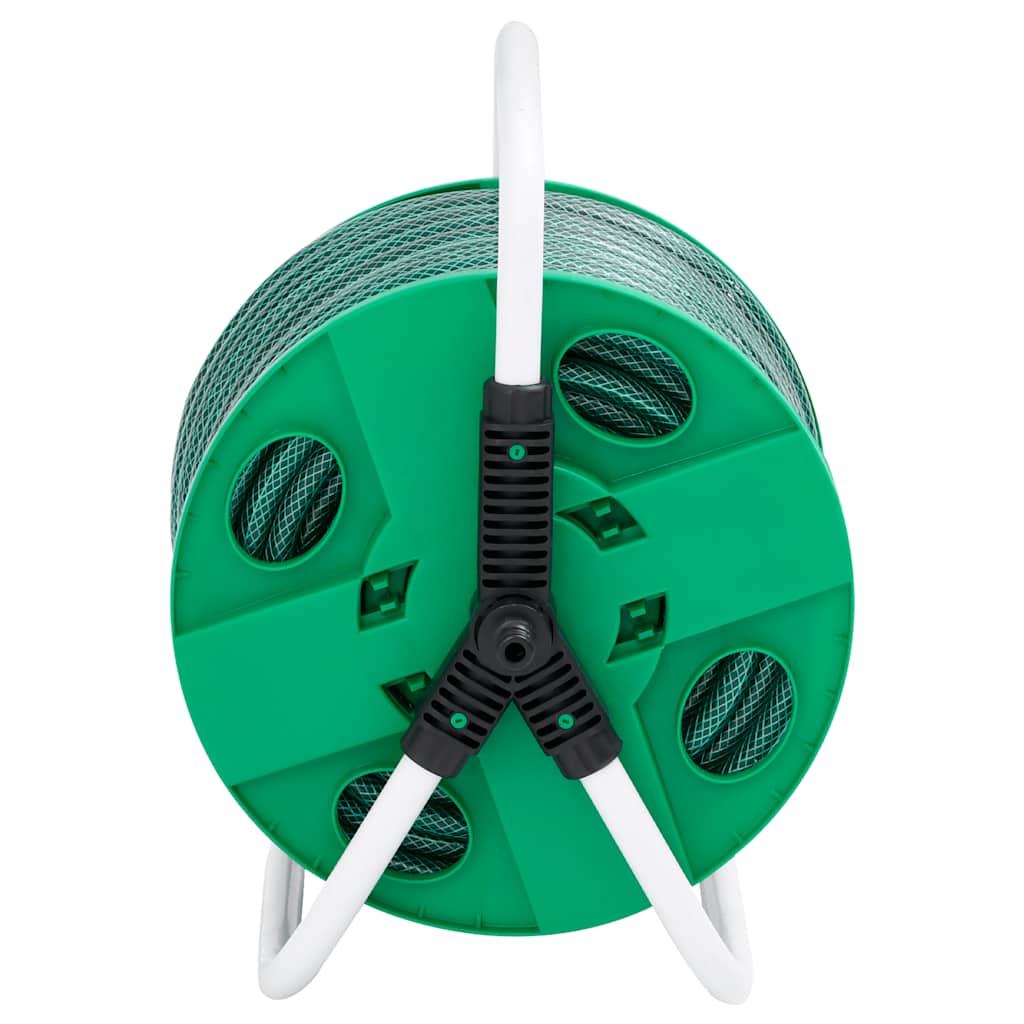Free Standing Green Hose Reel with Hose Fitting Set 0.5" 20 m