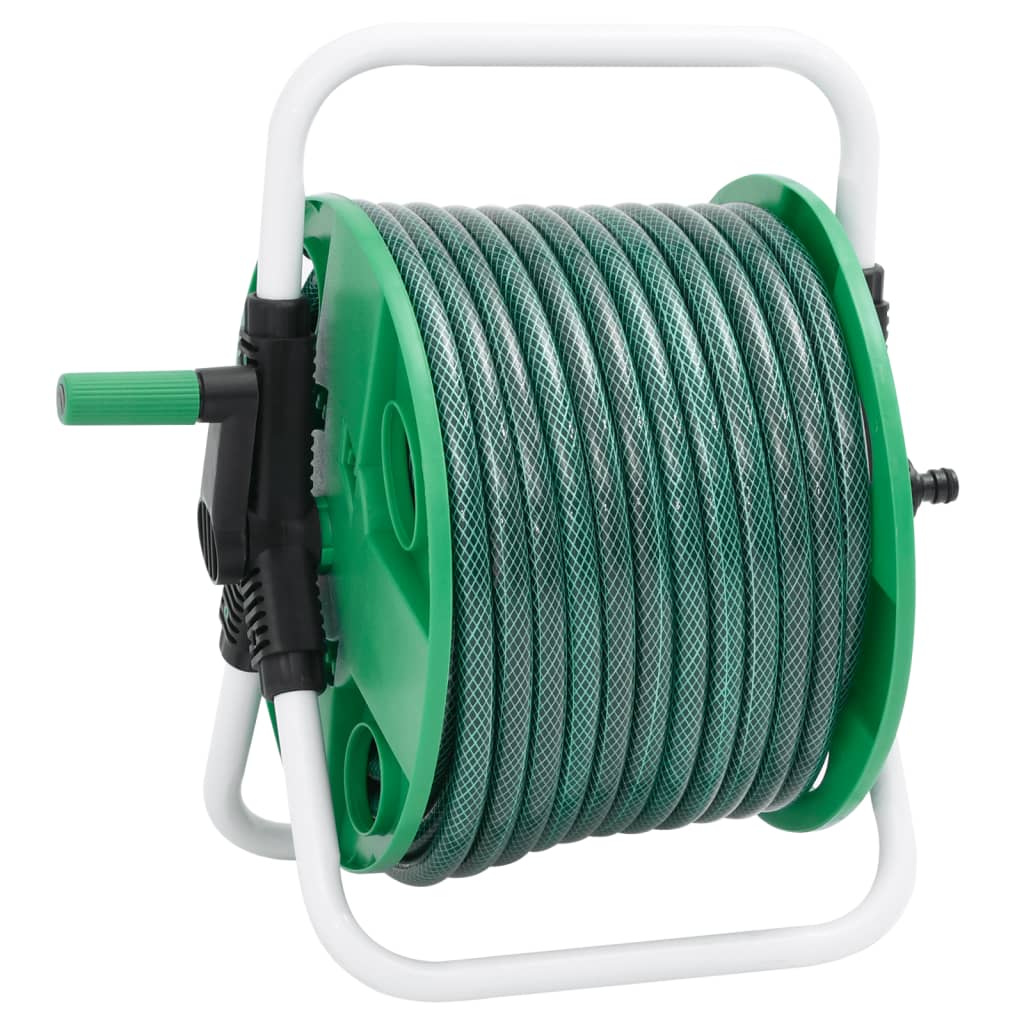 vidaXL Free Standing Green Hose Reel with Hose Fitting Set 0.5" 20 m PVC