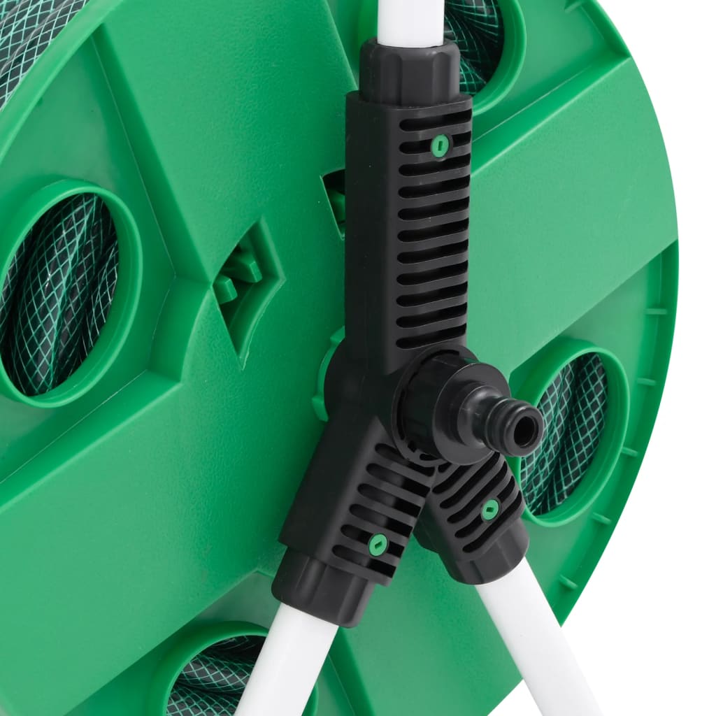 vidaXL Free Standing Green Hose Reel with Hose Fitting Set 0.5" 20 m PVC