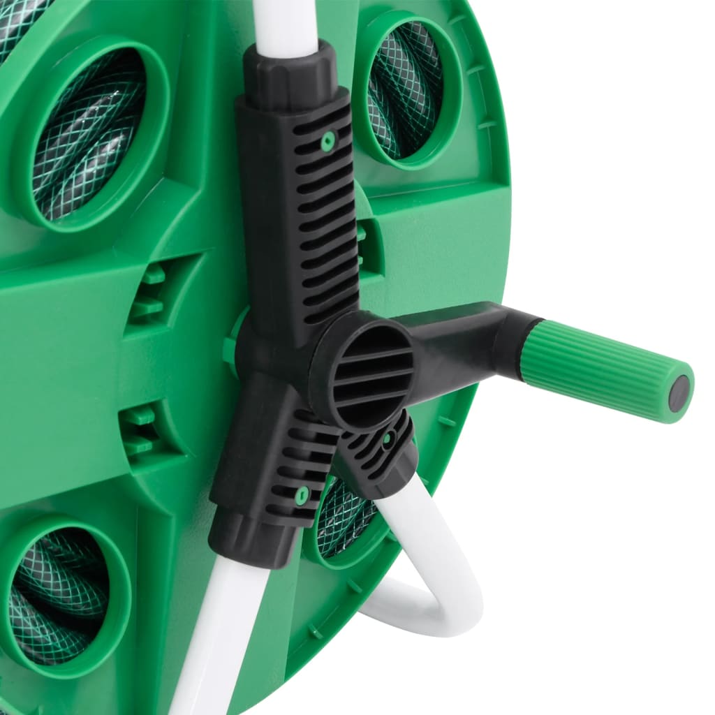 vidaXL Free Standing Green Hose Reel with Hose Fitting Set 0.5" 20 m PVC