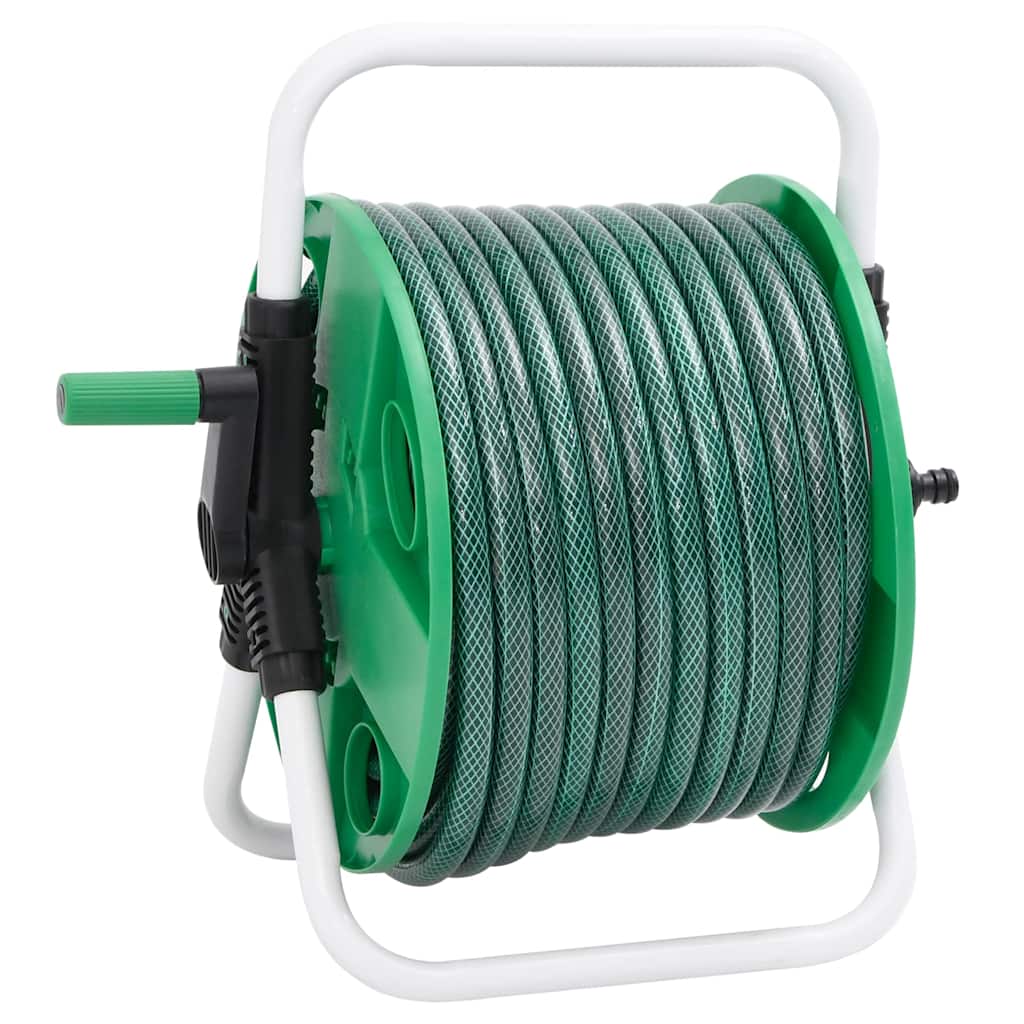 Free Standing Green Hose Reel with Hose Fitting Set 0.5" 30 m