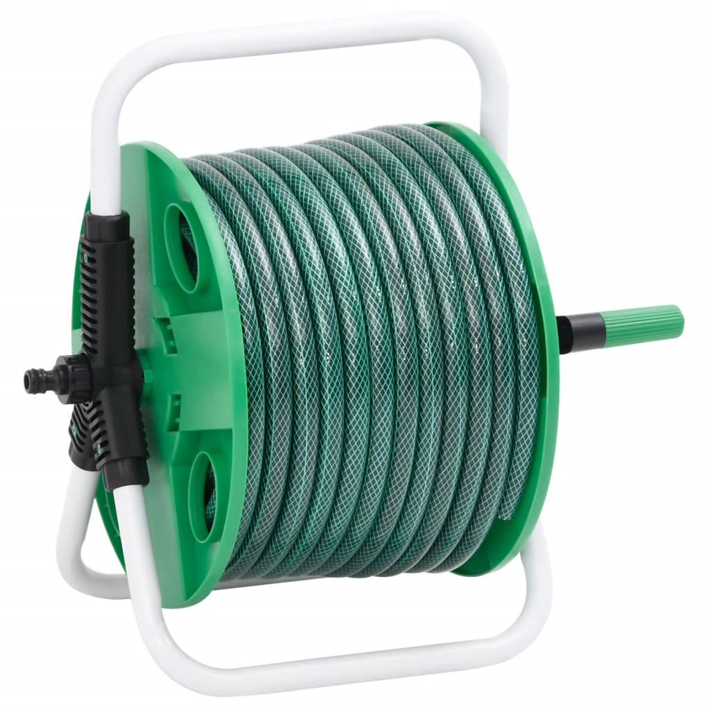 vidaXL Free Standing Green Hose Reel with Hose Fitting Set 0.75" 20 m PVC