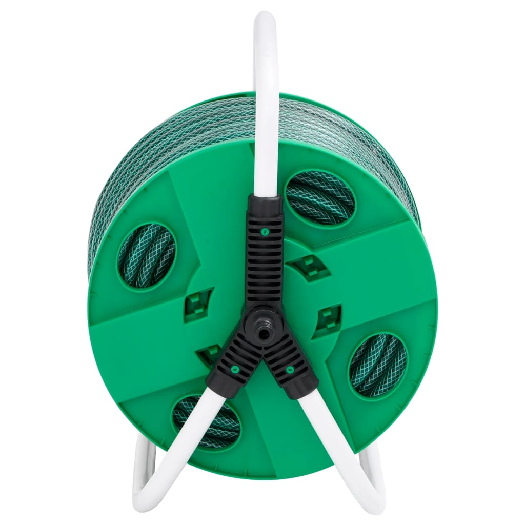 vidaXL Free Standing Green Hose Reel with Hose Fitting Set 0.75" 20 m PVC