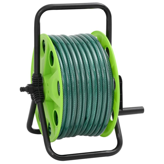 vidaXL Free Standing Green Hose Reel with Hose Fitting Set 0.5" 20 m PVC