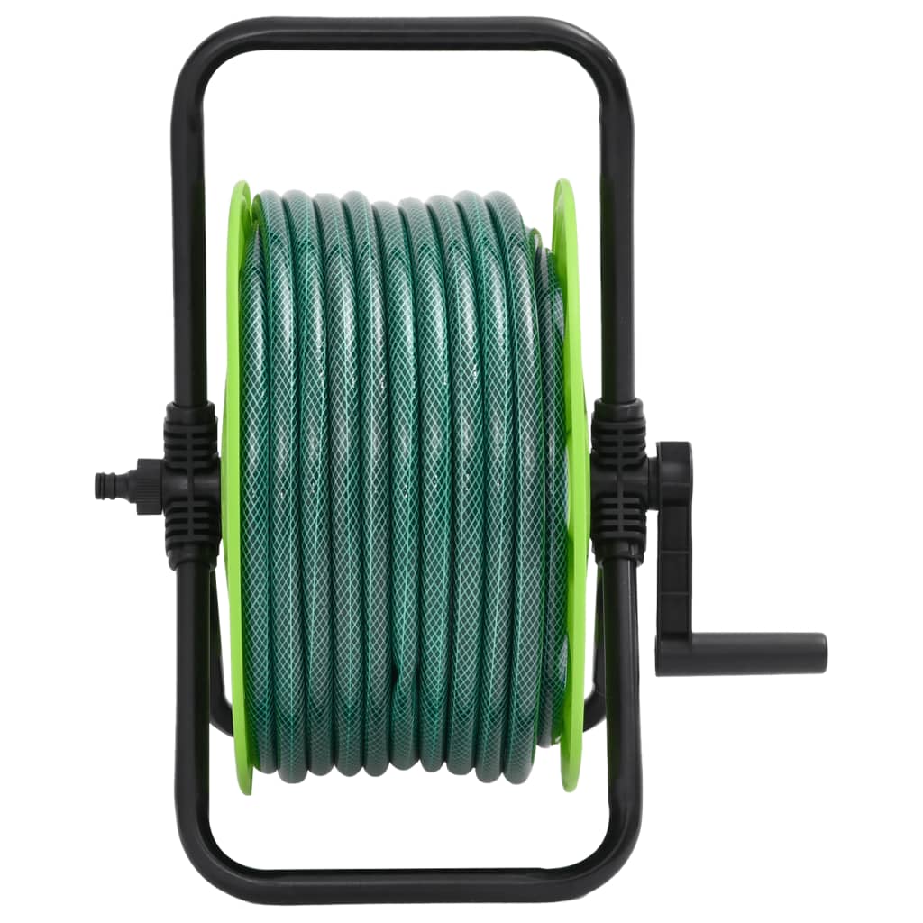 vidaXL Free Standing Green Hose Reel with Hose Fitting Set 0.5" 20 m PVC