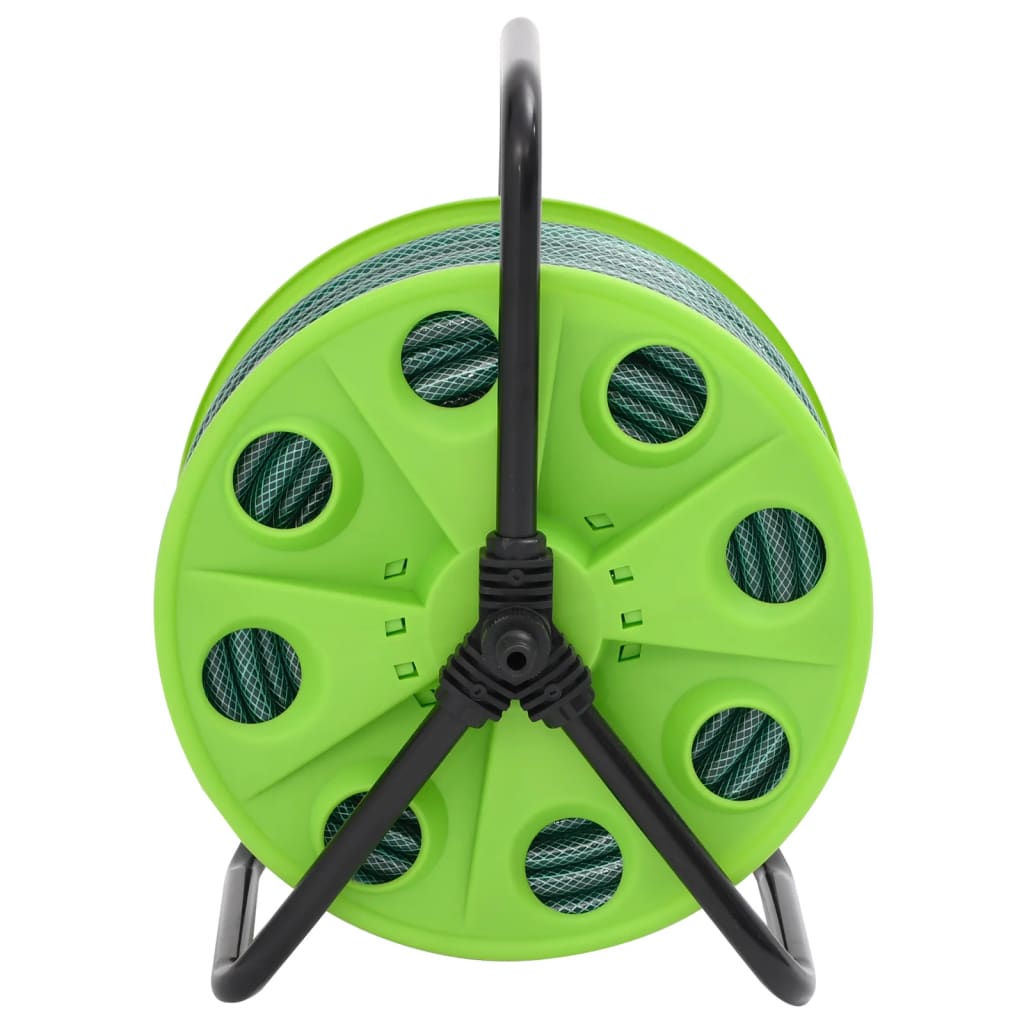 vidaXL Free Standing Green Hose Reel with Hose Fitting Set 0.5" 20 m PVC