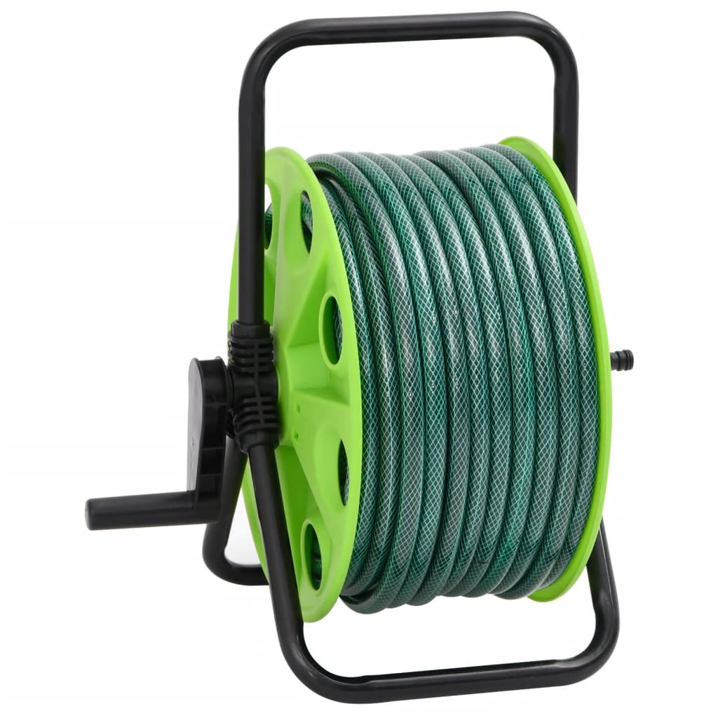 vidaXL Free Standing Green Hose Reel with Hose Fitting Set 0.5" 20 m PVC