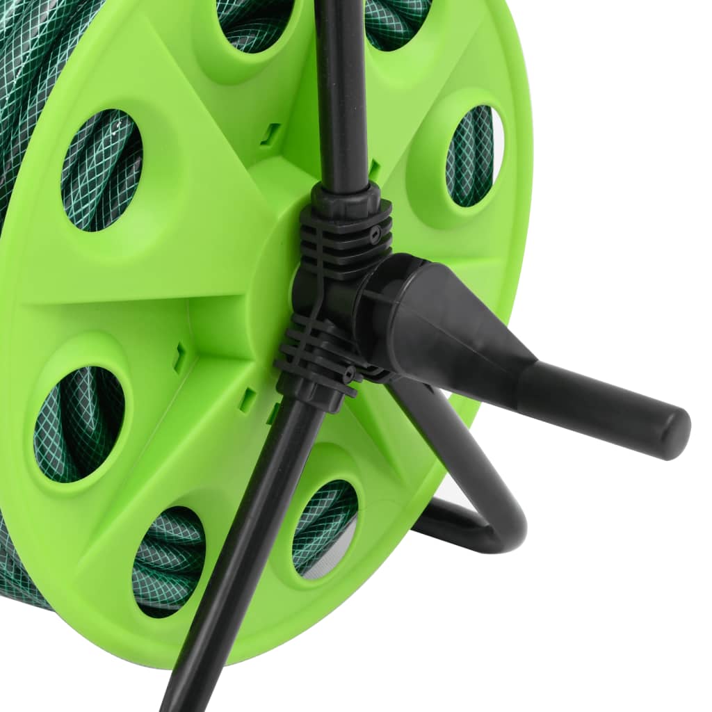 vidaXL Free Standing Green Hose Reel with Hose Fitting Set 0.5" 20 m PVC