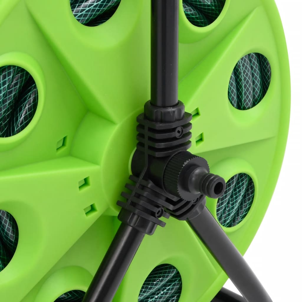 vidaXL Free Standing Green Hose Reel with Hose Fitting Set 0.5" 20 m PVC