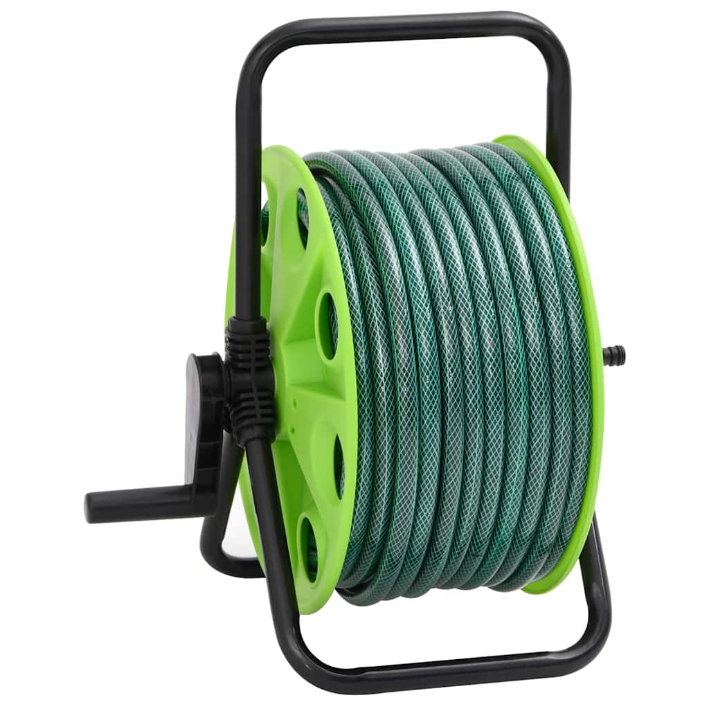 Free Standing Green Hose Reel with Hose Fitting Set 0.5" 50 m PVC