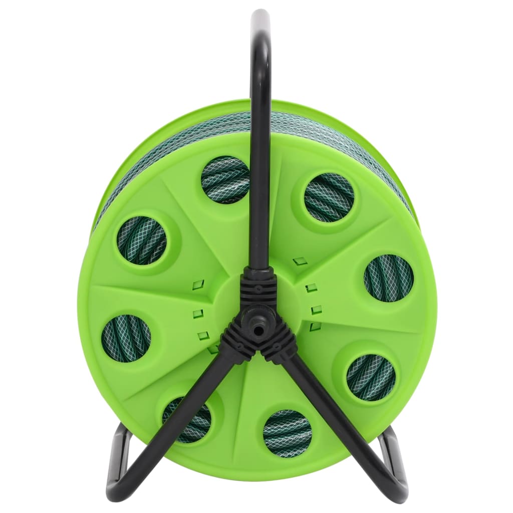 vidaXL Free Standing Green Hose Reel with Hose Fitting Set 0.75" 20 m PVC