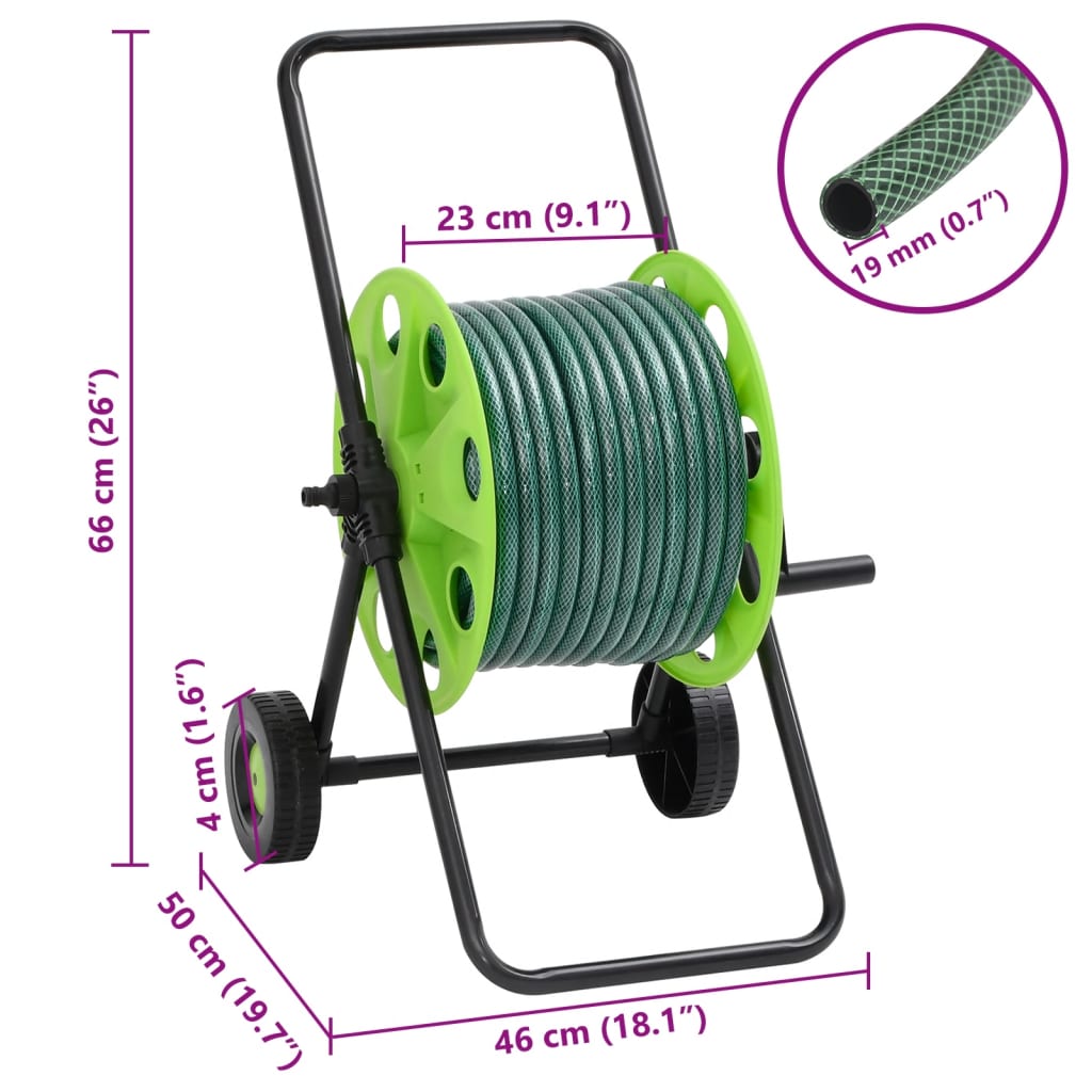 vidaXL Green Hose Reel Cart with Hose Fitting Set 0.75" 30 m PVC