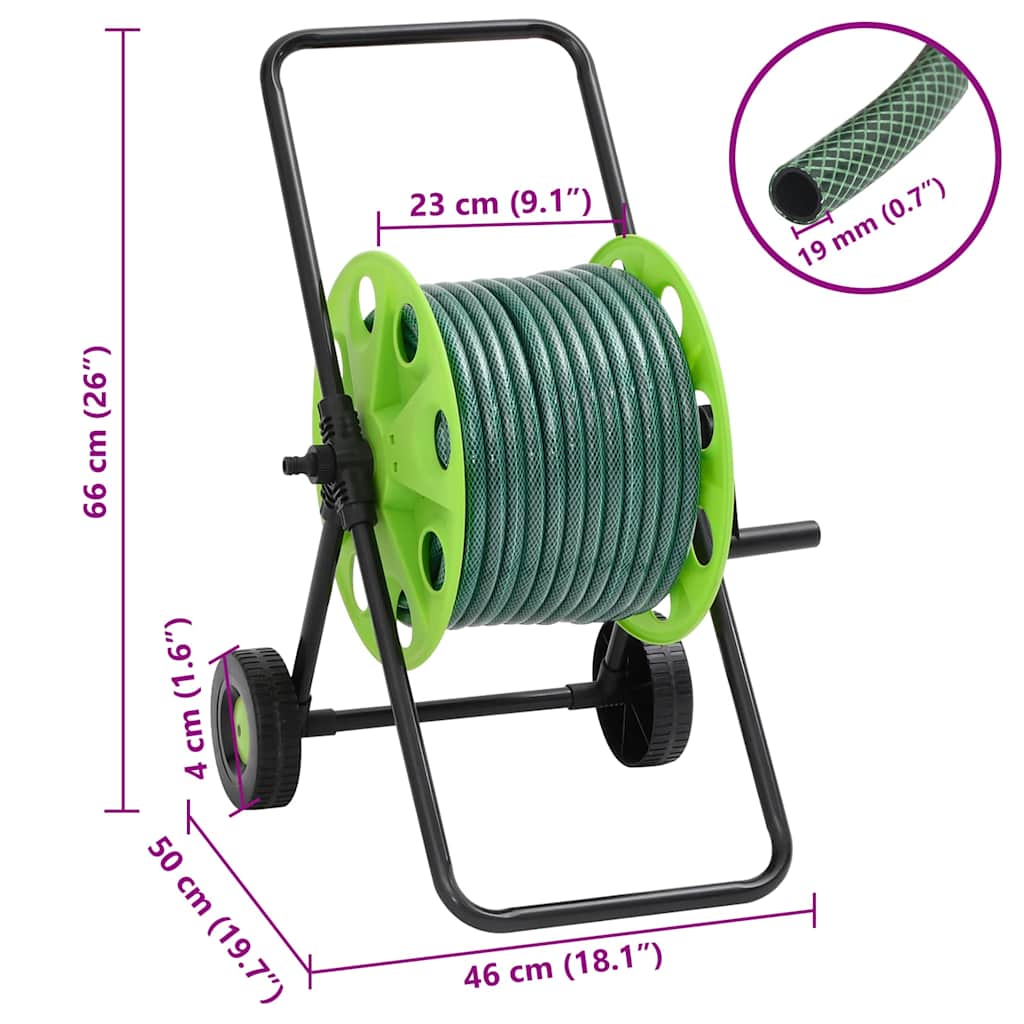 Green Hose Reel Cart with Hose Fitting Set 0,75" 30 m PVC