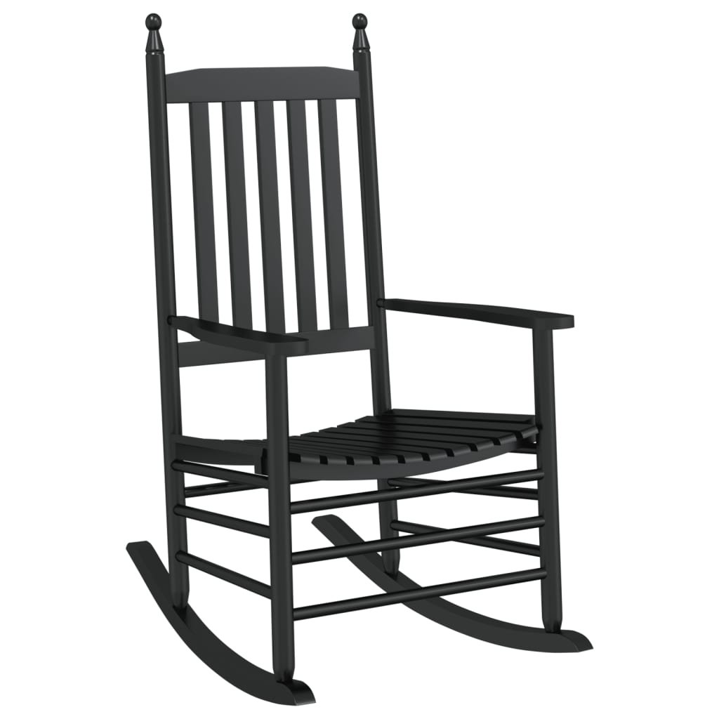 vidaXL Rocking Chair with Foldable Table Black Solid Wood Poplar