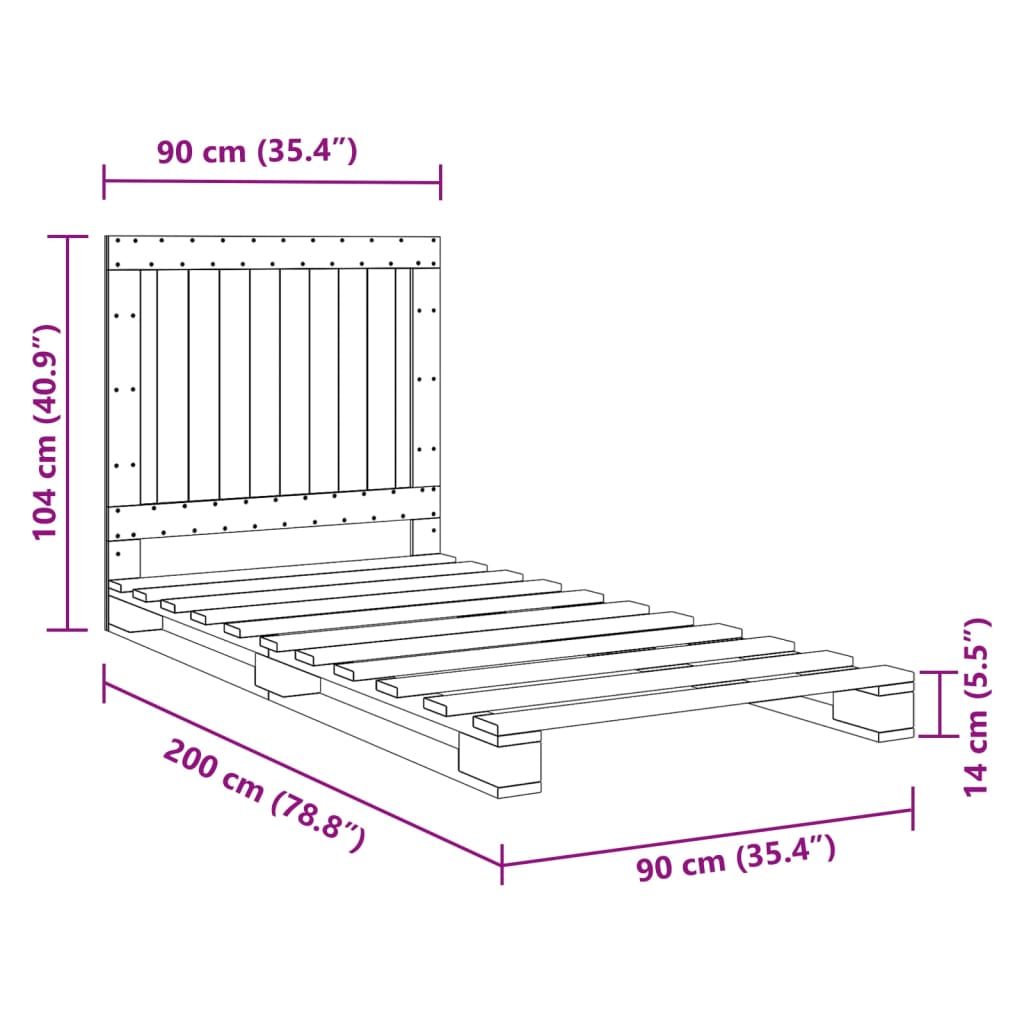 vidaXL Bed Frame without Mattress with Headboard 90x200 cm Solid Wood