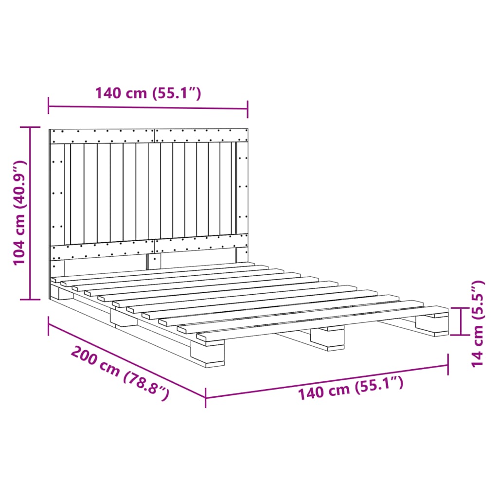 vidaXL Bed Frame without Mattress with Headboard 140x200 cm Solid Wood