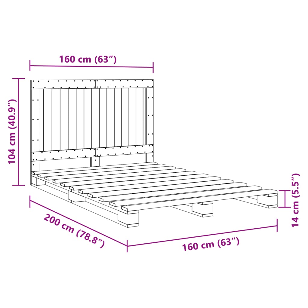 vidaXL Bed Frame without Mattress with Headboard 160x200 cm Solid Wood