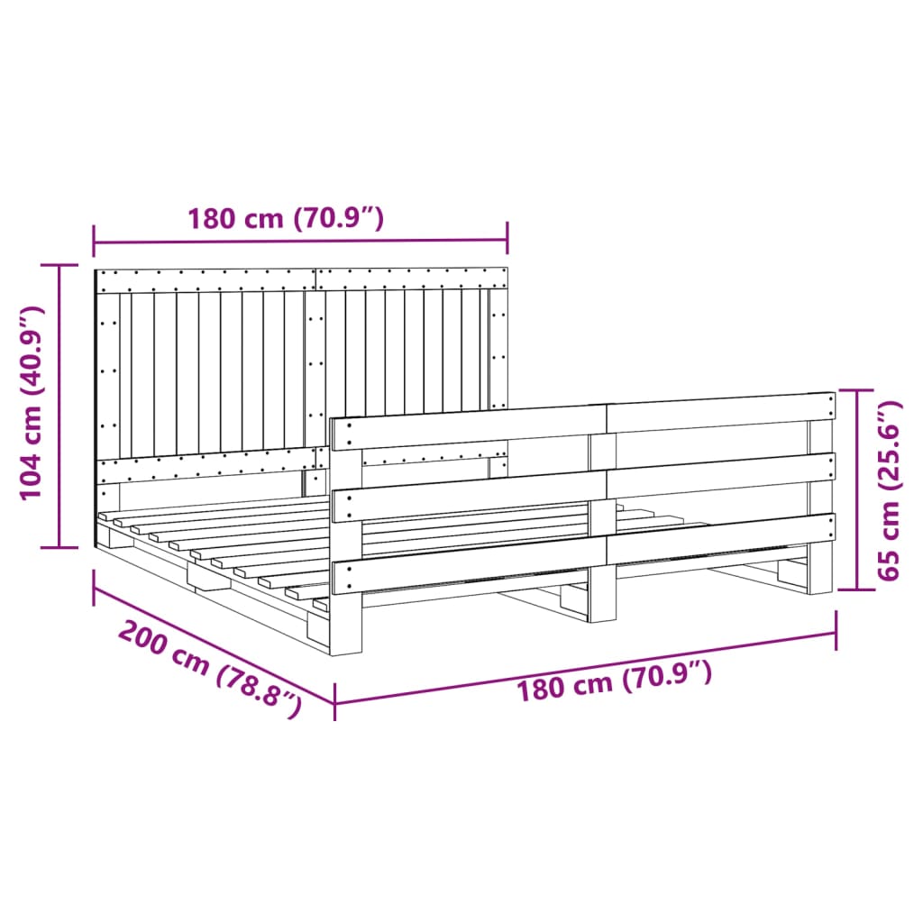 vidaXL Bed Frame without Mattress with Headboard 180x200 cm Super King Solid Wood