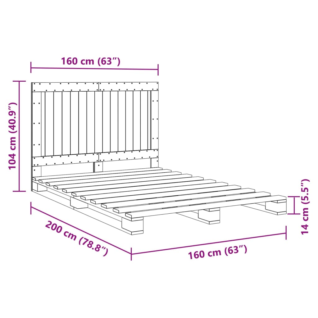 vidaXL Bed Frame without Mattress  Grey 160x200 cm Solid Wood Pine