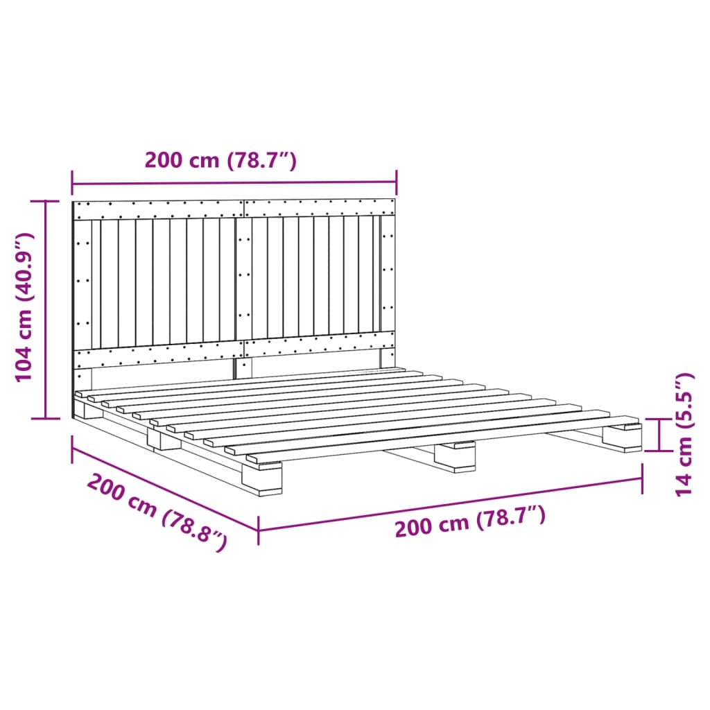 vidaXL Bed Frame without Mattress  Grey 200x200 cm Solid Wood Pine