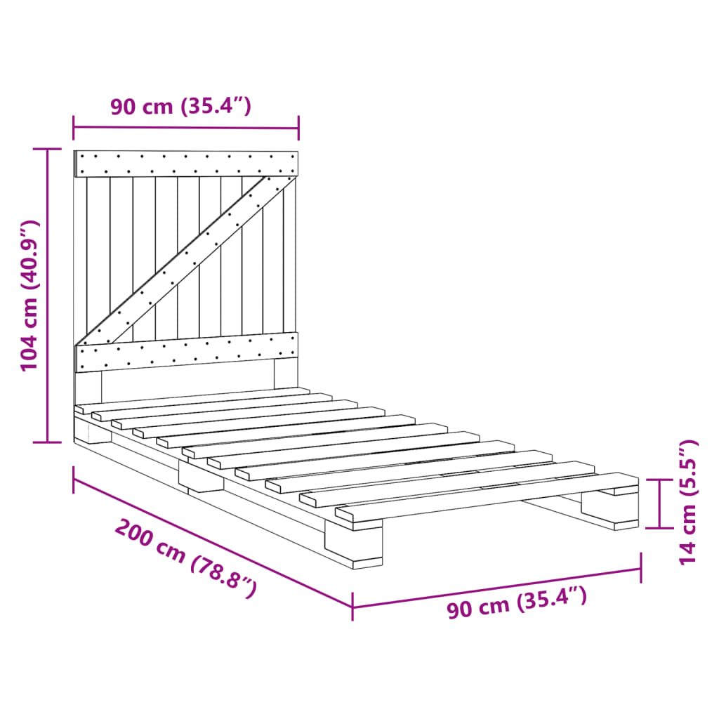 vidaXL Bed Frame without Mattress with Headboard 90x200 cm Solid Wood