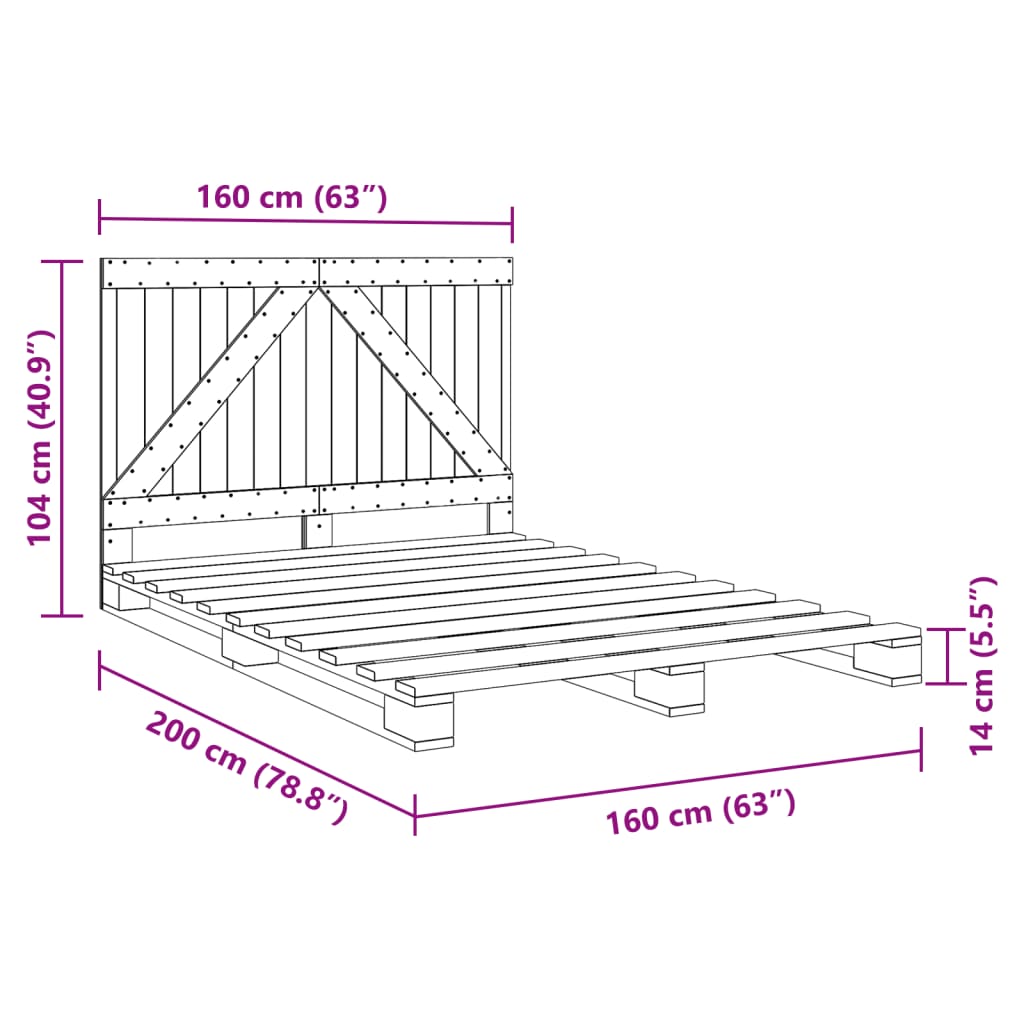 vidaXL Bed Frame without Mattress with Headboard 160x200 cm Solid Wood