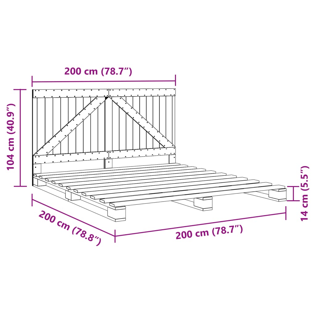 vidaXL Bed Frame without Mattress with Headboard 200x200 cm Solid Wood