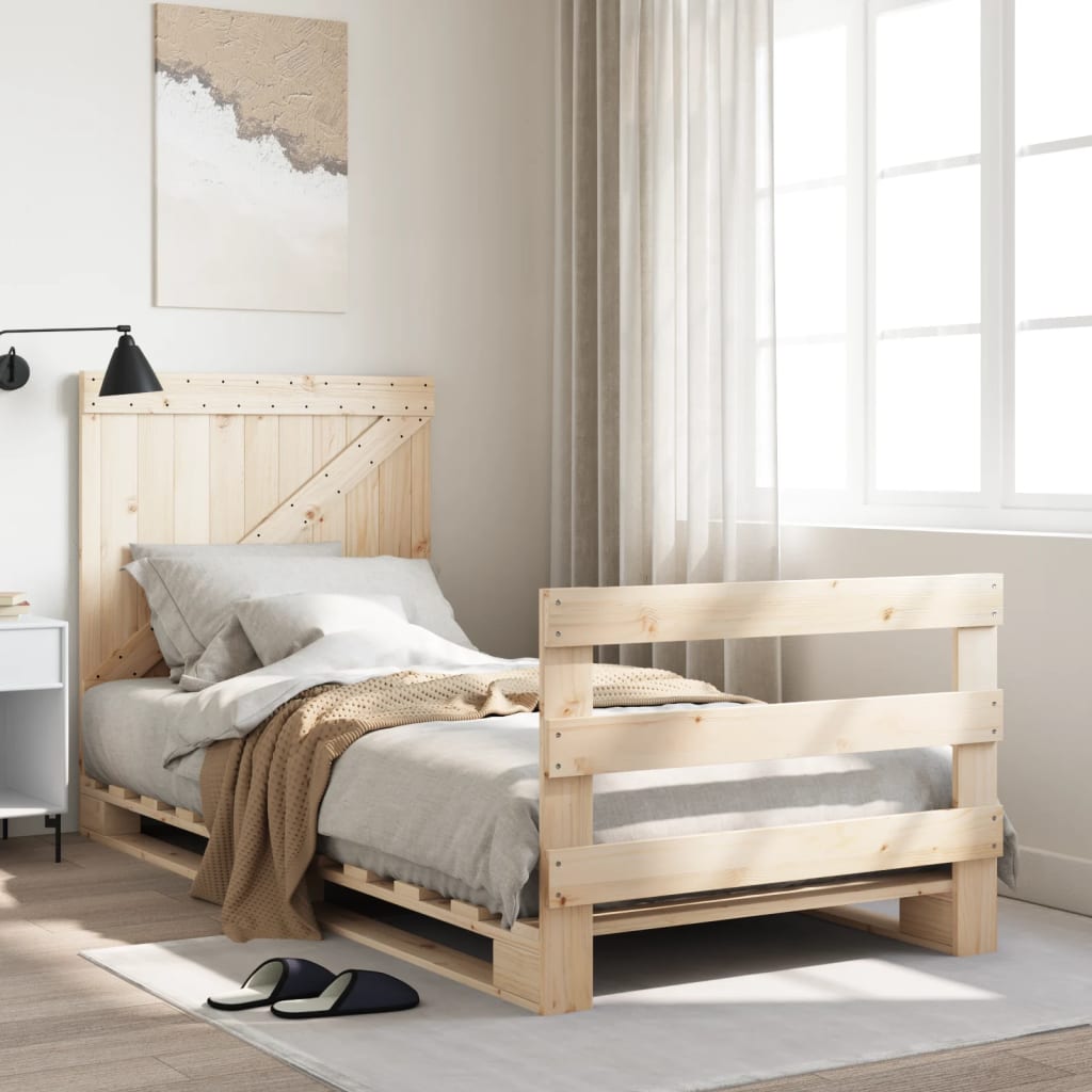 vidaXL Bed Frame without Mattress with Headboard 90x200 cm Solid Wood