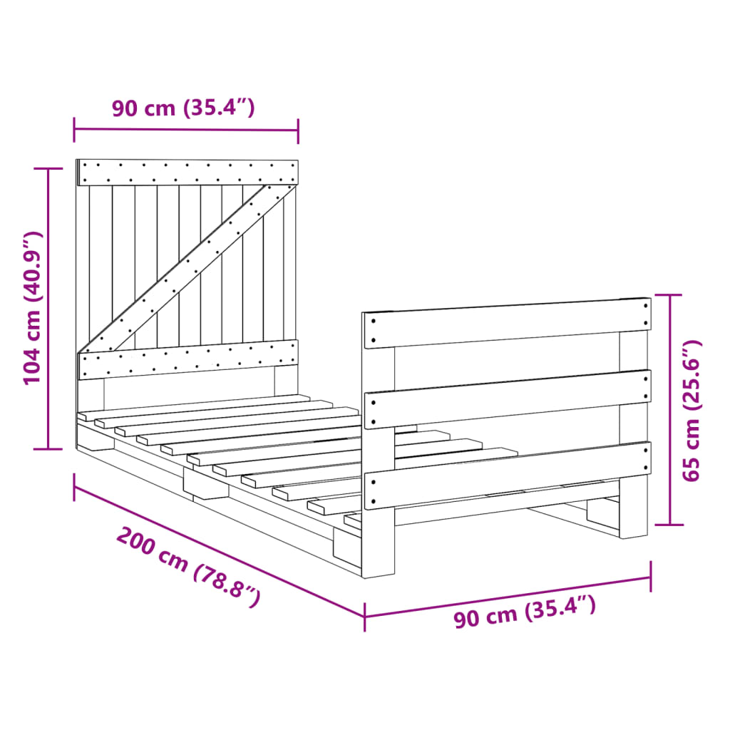 vidaXL Bed Frame without Mattress with Headboard 90x200 cm Solid Wood