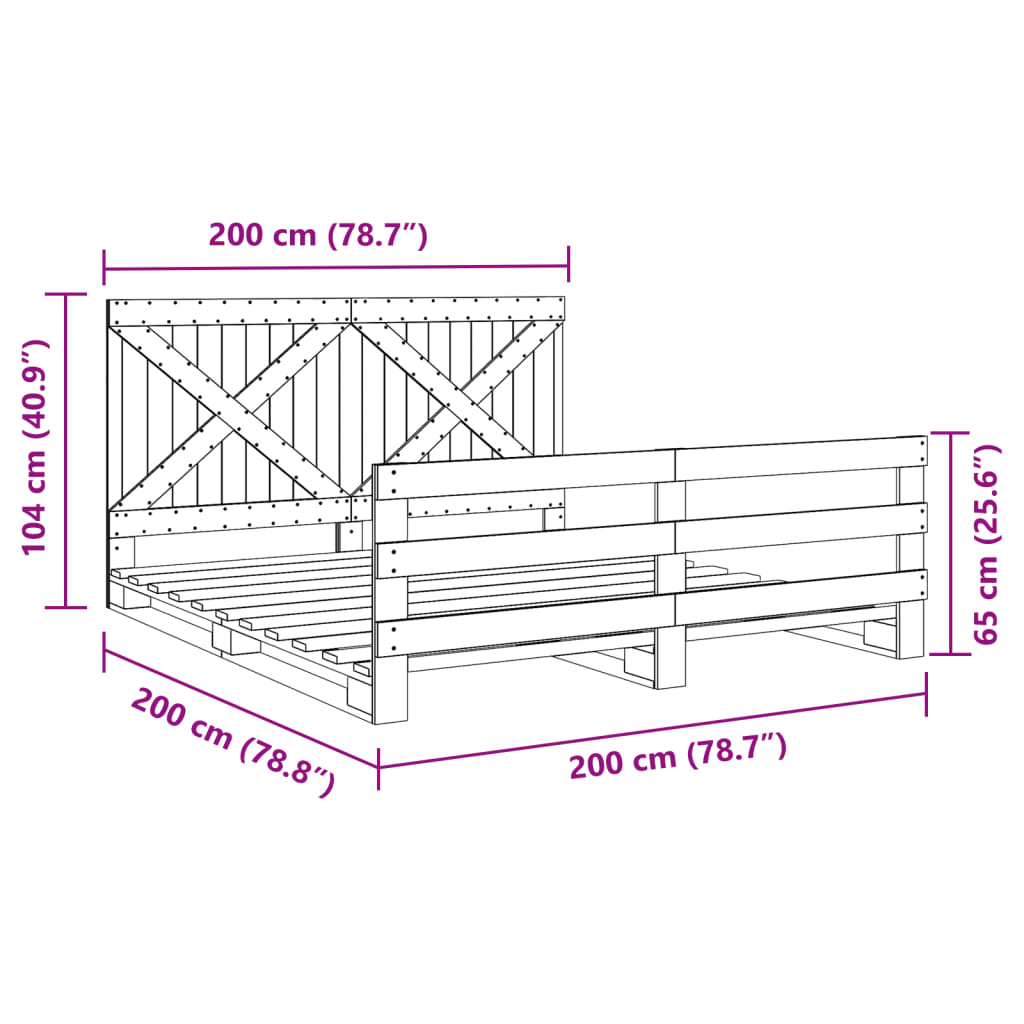 vidaXL Bed Frame without Mattress with Headboard 200x200 cm Solid Wood