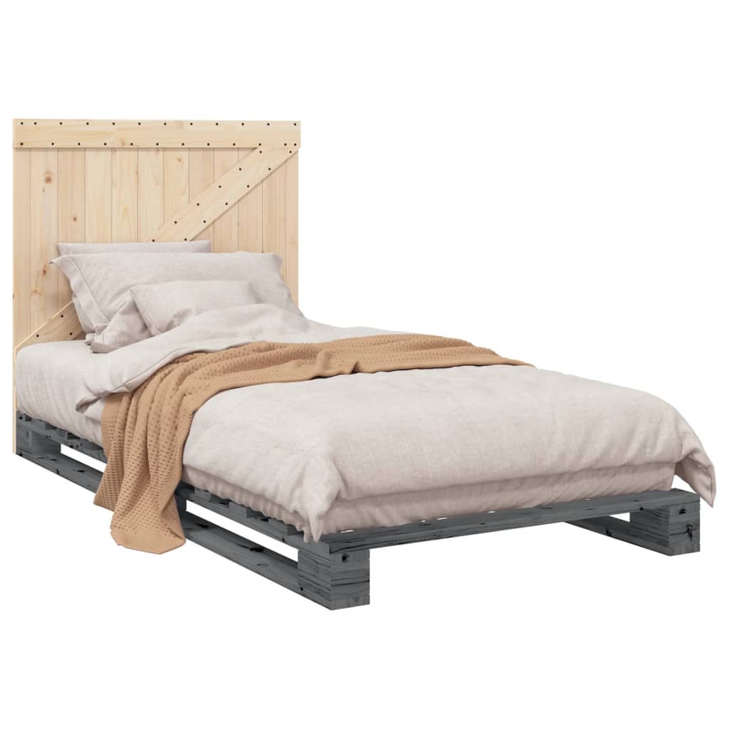 vidaXL Bed Frame without Mattress  Grey 100x200 cm Solid Wood Pine