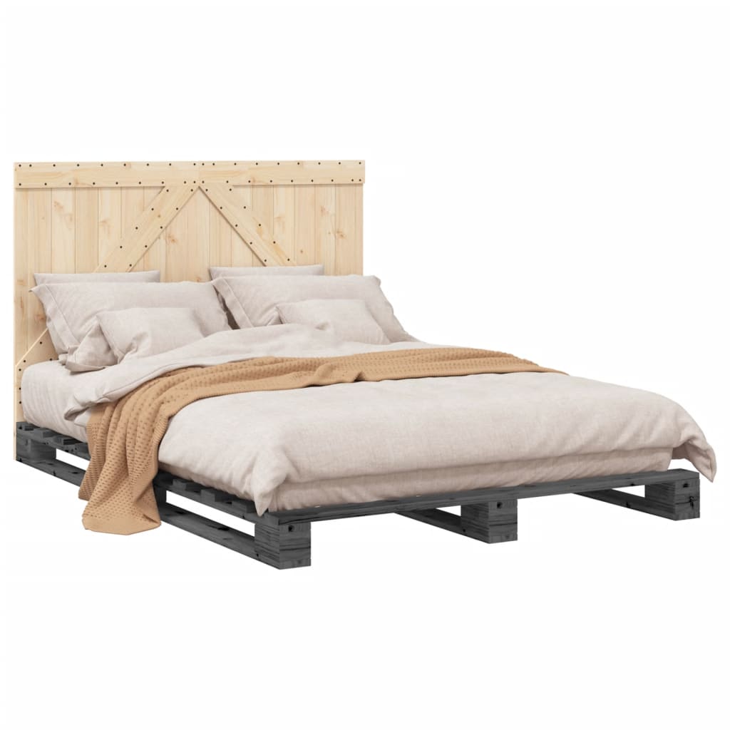 vidaXL Bed Frame without Mattress  Grey 140x200 cm Solid Wood Pine