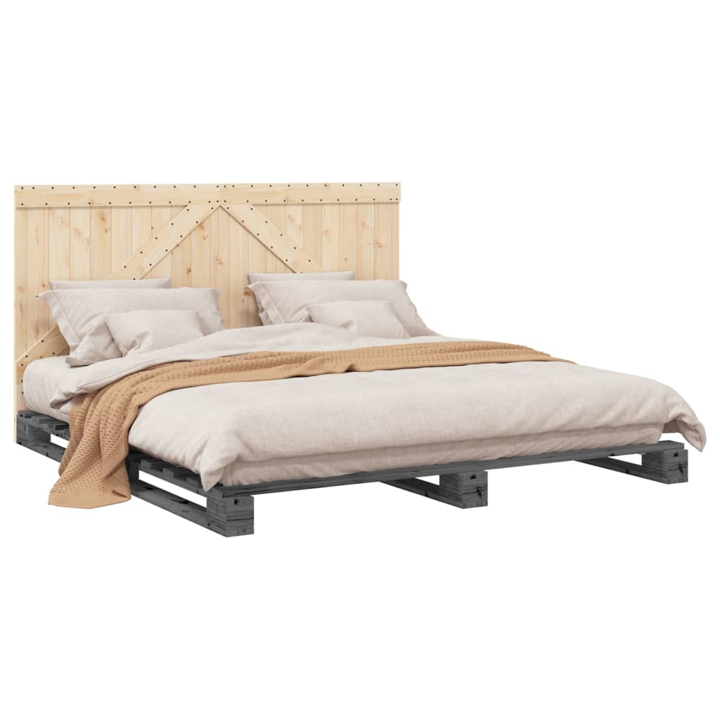 vidaXL Bed Frame without Mattress  Grey 200x200 cm Solid Wood Pine