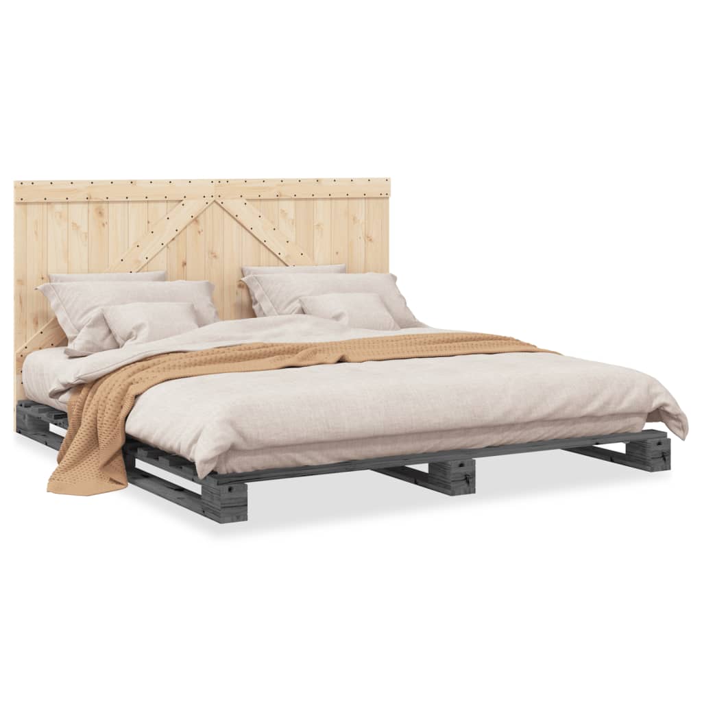 vidaXL Bed Frame without Mattress  Grey 200x200 cm Solid Wood Pine