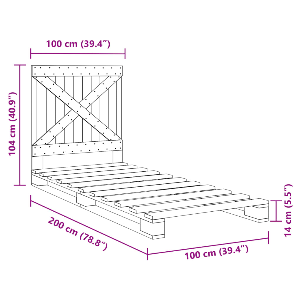 vidaXL Bed Frame without Mattress with Headboard 100x200 cm Solid Wood