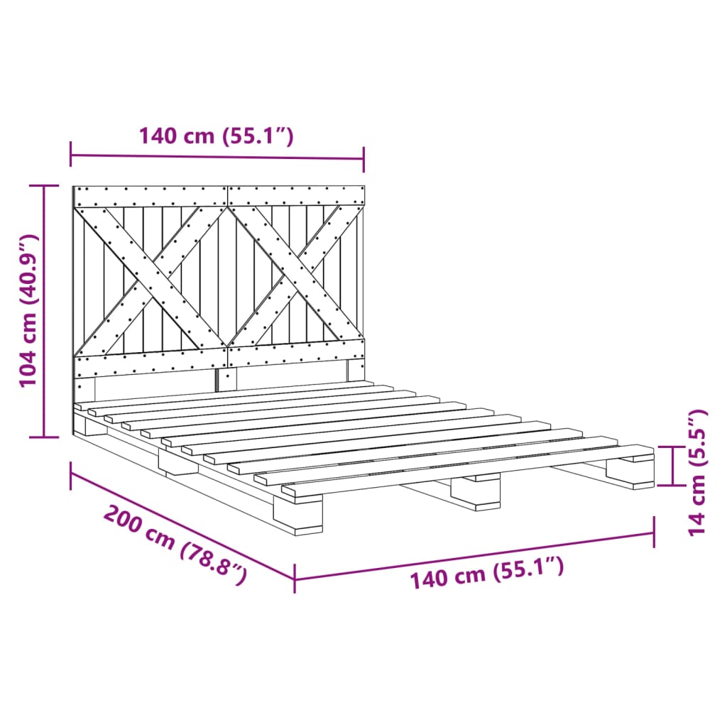 vidaXL Bed Frame without Mattress with Headboard 140x200 cm Solid Wood