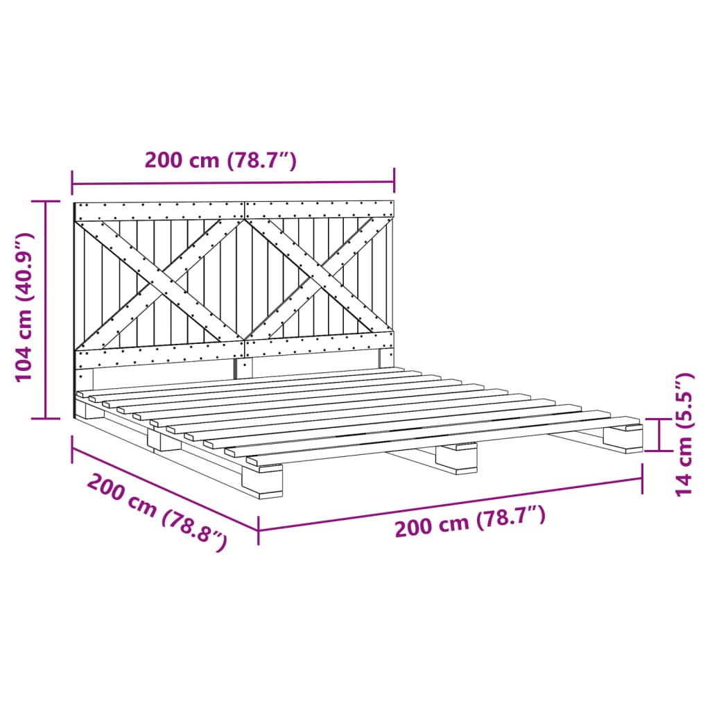 vidaXL Bed Frame without Mattress with Headboard 200x200 cm Solid Wood