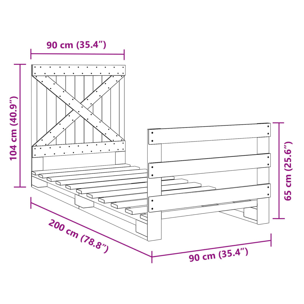 vidaXL Bed Frame without Mattress with Headboard 90x200 cm Solid Wood