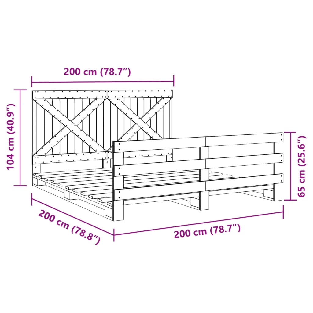 vidaXL Bed Frame without Mattress with Headboard 200x200 cm Solid Wood