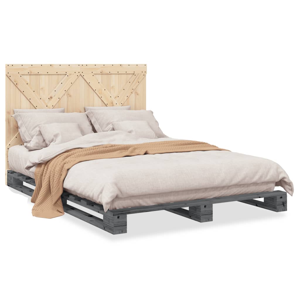 Bed Frame without Mattress  Grey 140x200 cm Solid Wood Pine