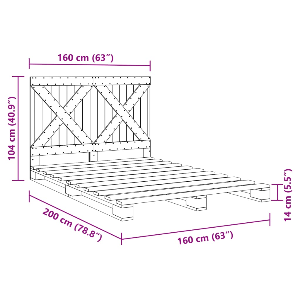 vidaXL Bed Frame without Mattress  Grey 160x200 cm Solid Wood Pine