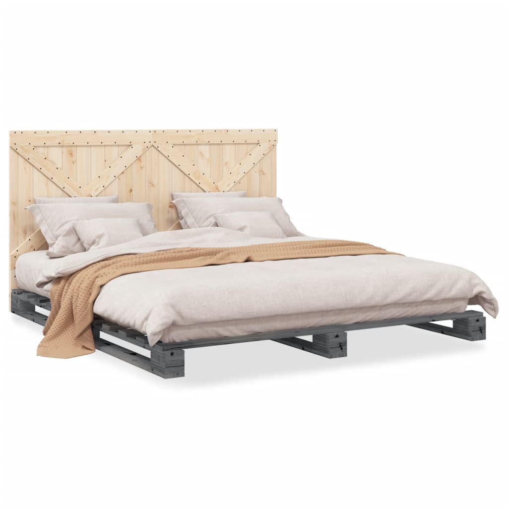 vidaXL Bed Frame without Mattress  Grey 180x200 cm Super King Solid Wood Pine