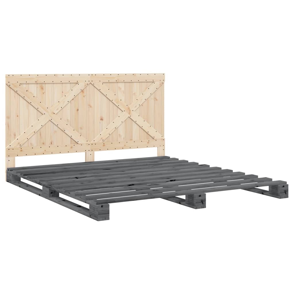 vidaXL Bed Frame without Mattress  Grey 180x200 cm Super King Solid Wood Pine